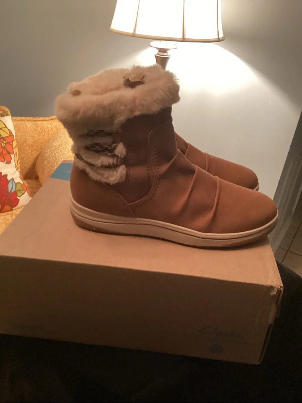 Clarks Chestnut Brown Faux-Fur Winter Boots